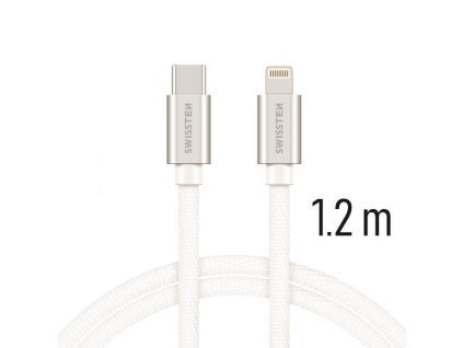 SWISSTEN kabel USB-C Lightning textilní 1,2m 3A stříbrná (vhodné do aut)