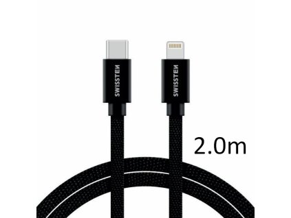 SWISSTEN kabel USB-C Lightning textilní 2m 3A černá (vhodné do aut)