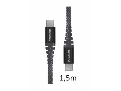 SWISSTEN kabel USB-C USB-C kevlarový 1,5m 3A 60W antracitová