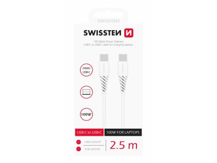 SWISSTEN kabel USB-C USB-C POWER DELIVERY 2,5m 5A 100W bílá (vhodné k laptopu)