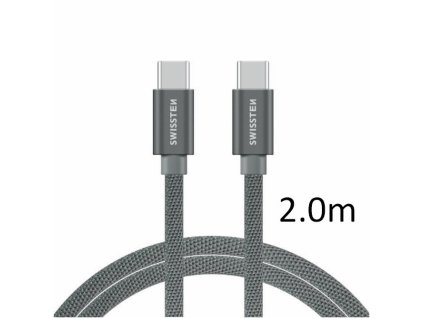 SWISSTEN kabel USB-C USB-C textilní 2m 3A stříbrná (vhodné do aut)