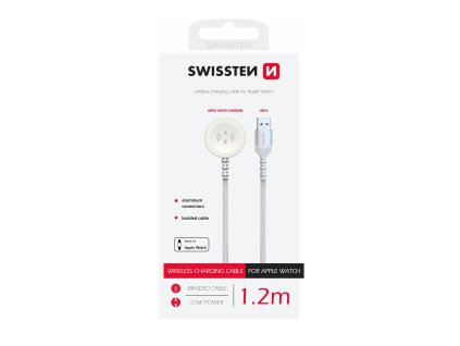 SWISSTEN nabíjecí magnetický textilní kabel pro Apple Watch USB 1,2m bílá