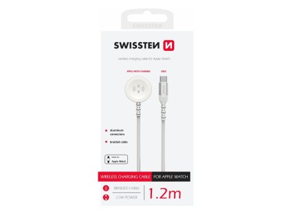 SWISSTEN nabíjecí magnetický textilní kabel pro Apple Watch USB-C 1,2m bílá
