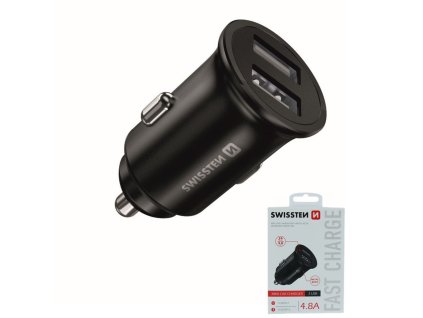 SWISSTEN nabíječ 2xUSB 12V/4,8A METAL BODY ČERNÁ