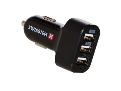SWISSTEN nabíječ 3xUSB 12V/5,2A ČERNÁ