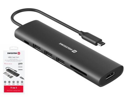 SWISSTEN USB-C HUB 7v1 USB-C 100W, HDMI 4K, 1xUSB-A 3.0, 2xUSB-A 2.0, SD, microSD