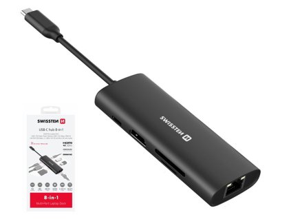 SWISSTEN USB-C HUB 8v1 USB-C 100W, HDMI 4K, LAN RJ45, 2x USB-A, 1x USB-C 3.0, SD, microSD