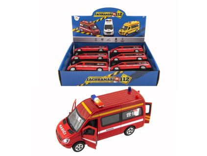 Teddies auto záchranáři hasiči 15cm na baterie se světlem a zvukem na zpětné natažení