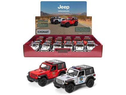Teddies Kinsmart auto Jeep Wrangler policie hasiči 12,5cm kov na zpětné natažení