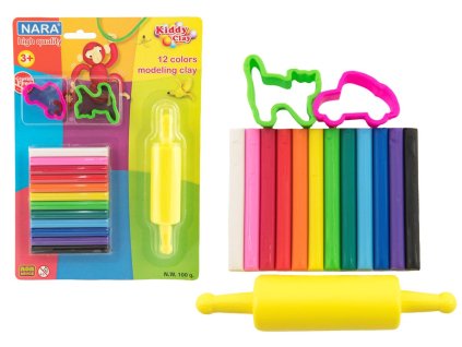 Teddies modelína-plastelína Kiddy Clay 100g 12 barev vykrajovátka váleček