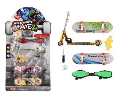 Teddies sada 2ks skateboard prstový šroubovací 10cm s waveboardem a koloběžkou plast