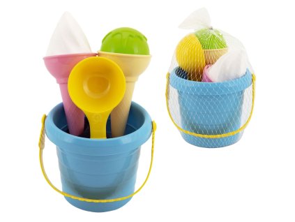 Teddies sada na písek plast kbelík + formičky na zmrzlinu 12x17x12cm v síťce