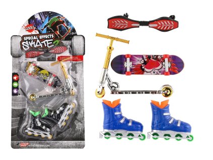 Teddies sada skateboard prstový 10cm s waveboardem bruslemi a koloběžkou plast