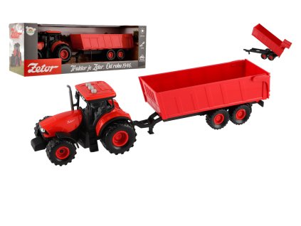 Teddies traktor ZETOR s červeným valníkem plast na setrvačník se zvukem a světlem 36cm