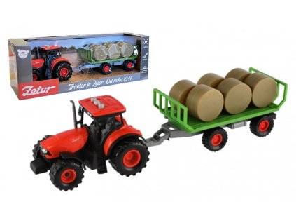Teddies traktor ZETOR s vlekem a balíky plast na setrvačník se zvukem a světlem 36cm