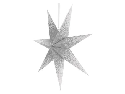 Vánoční hvězda papírová závěsná se stříbrnými třpytkami ve středu, bílá, 60 cm, vnitřní