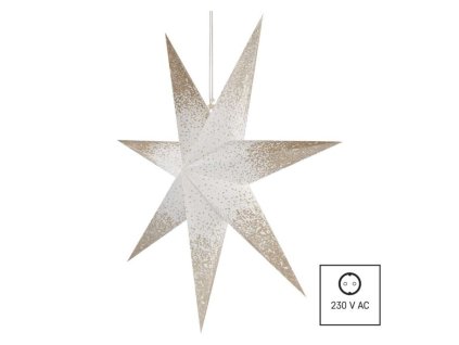 Vánoční hvězda papírová závěsná se zlatými třpytkami na okrajích, bílá, 60 cm, vnitřní