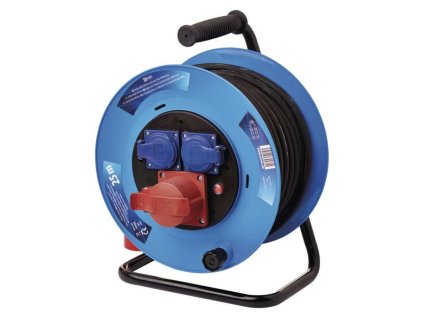 Venkovní prodlužovací kabel na bubnu 25 m / 3 zásuvky / černý / guma / 230V/400V / 1,5 mm2
