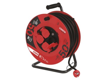 Venkovní prodlužovací kabel na bubnu 50 m / 4 zásuvky / černý / guma / 230 V / 1,5 mm2
