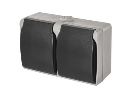 Zásuvka SCHUKO nástěnná dvojitá, šedo-černá, IP44