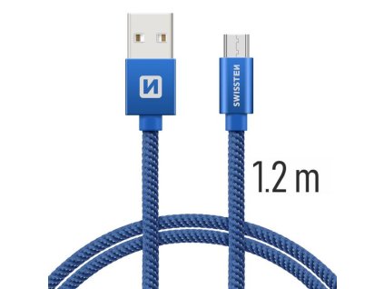 SWISSTEN kabel USB microUSB textilní 1,2m 3A modrá