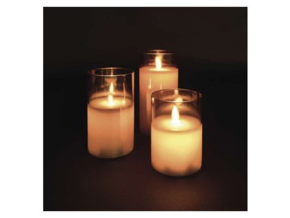 LED dekorace – 3x vosková svíčka ve skle, 6x AA, teplá bílá, časovač