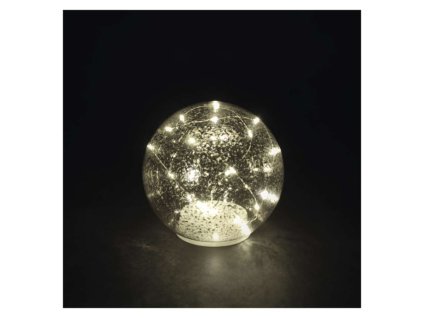 LED vánoční skleněná koule – zlatá, 15 cm, 3x AA, vnitřní, teplá bílá, časovač