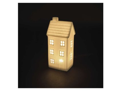 LED keramický domeček, 16 cm, 1x CR2032, vnitřní, teplá bílá, časovač