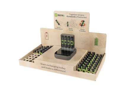 Stojan GP ReCyko Standard / 1×nabíječka GP + dock / 16×AA + 16×AAA / 1×USB-A adaptér