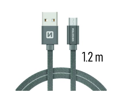 SWISSTEN kabel USB microUSB textilní 1,2m 3A šedá