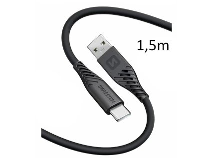 SWISSTEN kabel USB USB-C silikonový 1,5m 3A 60W černá