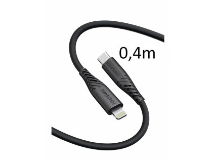 SWISSTEN kabel USB-C Lightning silikonový 0,4m 3A 60W černá