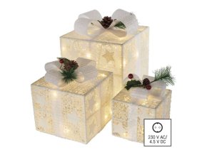 LED dárky s ozdobou, 3 velikosti, vnitřní, teplá bílá