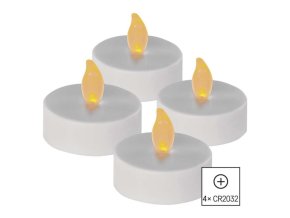 LED dekorace – čajová svíčka maxi, bílá, CR2032, vnitřní, vintage, 4 ks