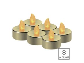 LED dekorace – čajová svíčka zlatá, CR2032, vnitřní, vintage, 6 ks