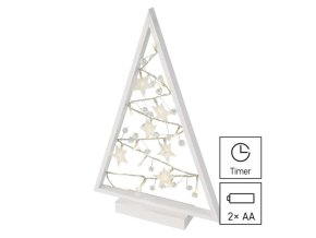 LED dekorace – svítící stromeček s ozdobami, 40 cm, 2x AA, vnitřní, teplá bílá, časovač