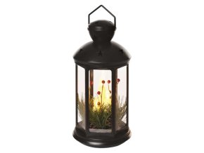 LED dekorace – vánoční lucerna se svíčkami černá, 35,5 cm, 3x C, vnitřní, vintage