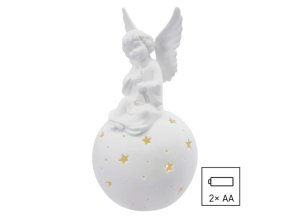 LED keramický anděl, 29 cm, 2x AA, vnitřní, teplá bílá