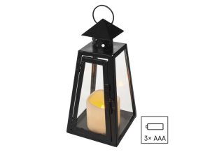 LED lucerna černá, hranatá, 26,5 cm, 3x AAA, vnitřní, vintage