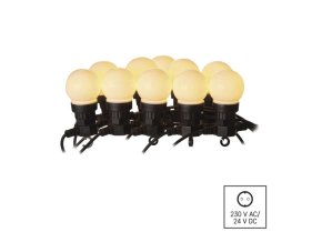 LED světelný řetěz – 10x párty žárovky mléčné, 5 m, venkovní i vnitřní, teplá bílá