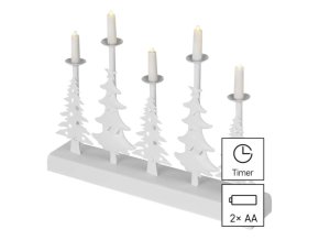 LED svícen – vánoční stromy se svíčkami, 24 cm, 2x AA, vnitřní, teplá bílá, časovač