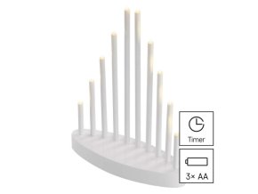 LED svícen bílý, 24,5 cm, 3x AA, vnitřní, teplá bílá, časovač