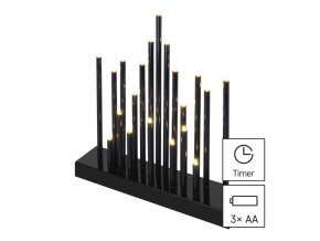 LED svícen černý, 27,5 cm, 3x AA, vnitřní, teplá bílá, časovač