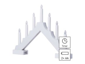 LED svícen dřevěný bílý, 29 cm, 2x AA, vnitřní, teplá bílá, časovač