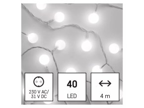 EMOS D5AC01 40LED 4m světelný řetěz kuličky časovač studená bílá (ZY2022)