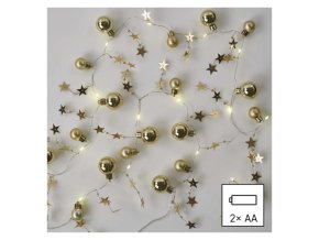 LED vánoční girlanda – zlaté koule s hvězdami, 1,9 m, 2x AA, vnitřní, teplá bílá, časovač