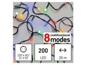 EMOS D5AM06 200LED 20m vánoční řetěz kuličky, barevná 8 programů (ZY1454)