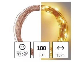 EMOS D3AW02 100LED vánoční řetěz 10m měděný nano, teplá bílá, časovač (ZY1426T)