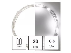 EMOS D3AC07 20LED vánoční řetěz nano 2xAA 1,9m studená bílá časovač (ZY1950)