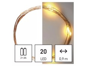 EMOS D3AW07 20LED vánoční řetěz nano 2xAA 1,9m teplá bílá časovač (ZY1952)